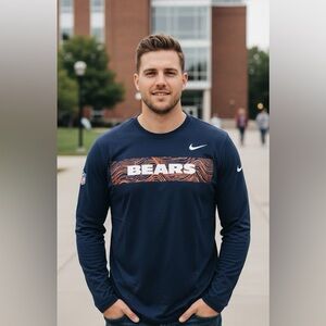 NFL Chicago Bears Navy Nike Dri-Fit Long Sleeve Shirt Size Large Football Sports